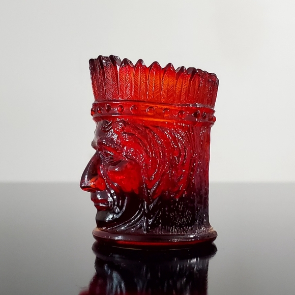 Vntg St. Clair Cadmium Glass Ruby Amberina Indian Head Toothpick Candle Holder - Picture 2 of 16